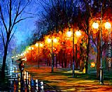 Fall Paintings - FALL,RAIN, ALLEY by Leonid Afremov